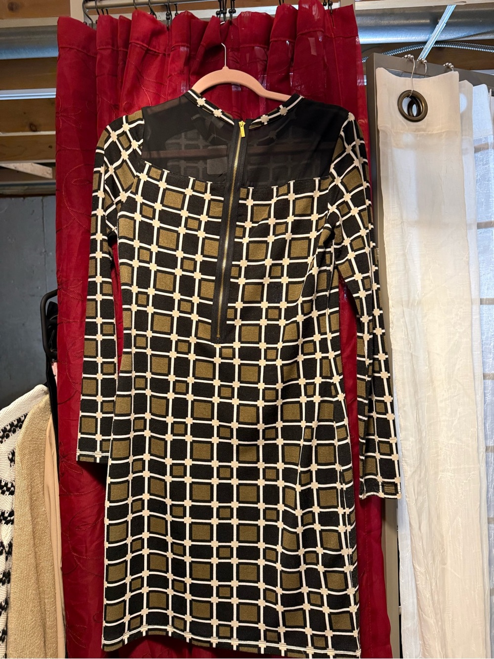 Michael Kors Black and Cream Geometric Long-Sleeve Sheath Dress - Picture 8 of 8